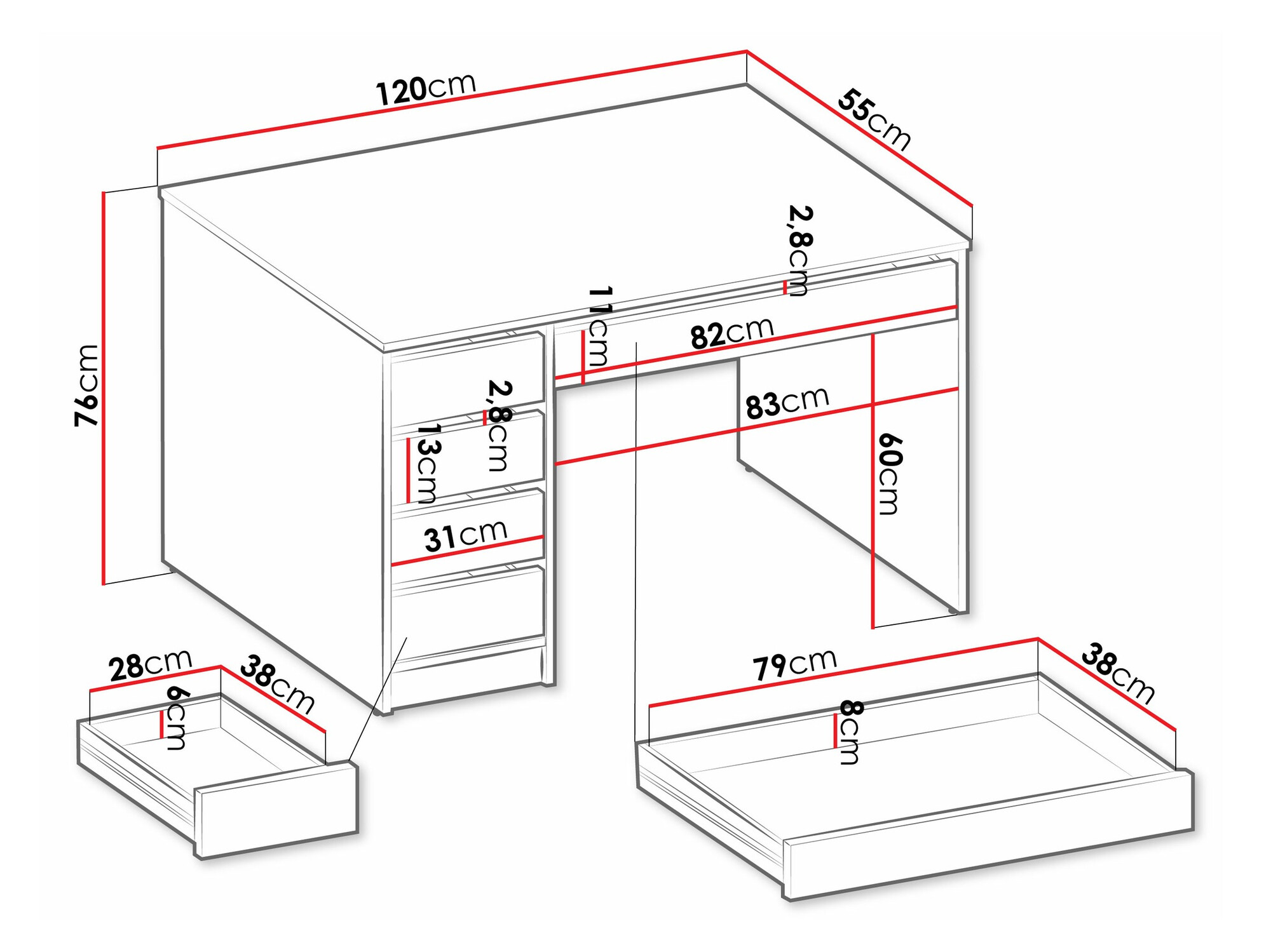 Pisalna miza Comfivo 312 (Bela)