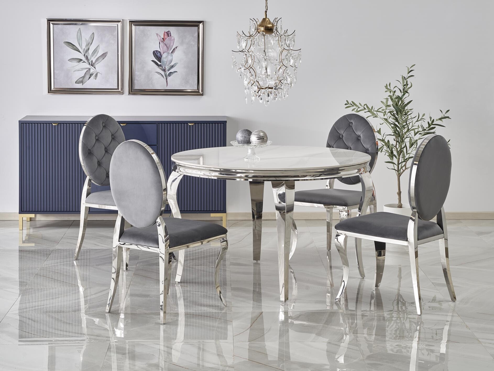 Miza Houston 1813 (Beli marmor + Srebrna)