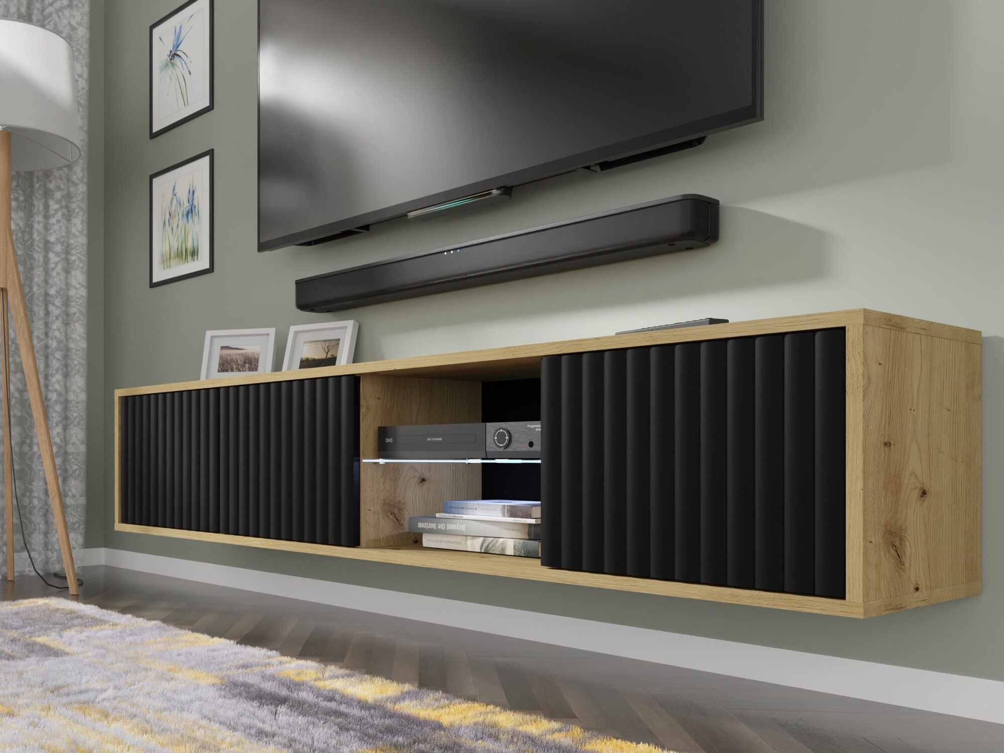 TV-omarica Buffalo 181 (Mat črna + Artisan hrast)