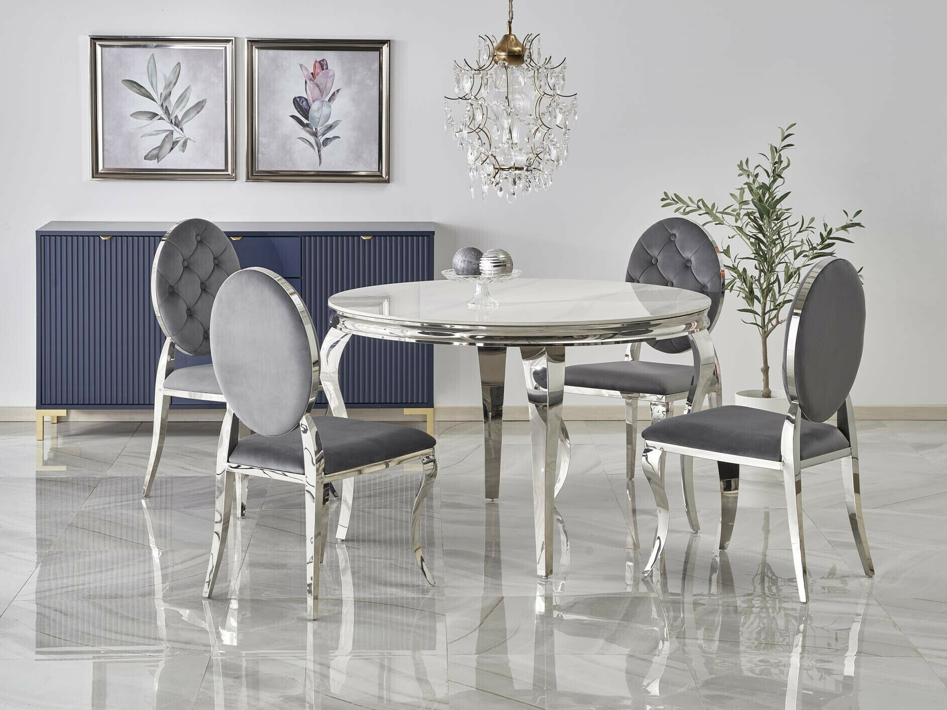 Jedilniški komplet Houston 1828 (Beli marmor + Siva)