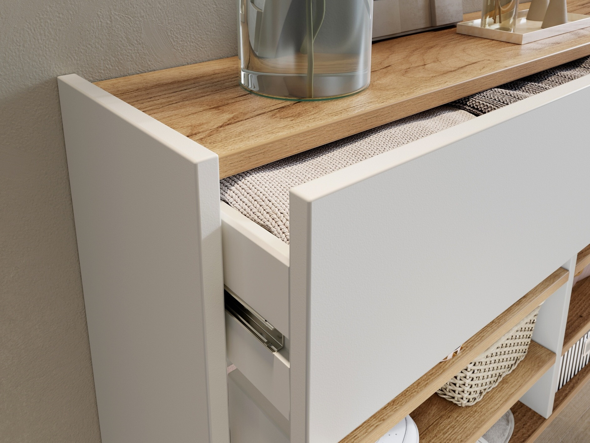 Regal za čevlje Cirsale 102 (Bela + Navarra hrast)