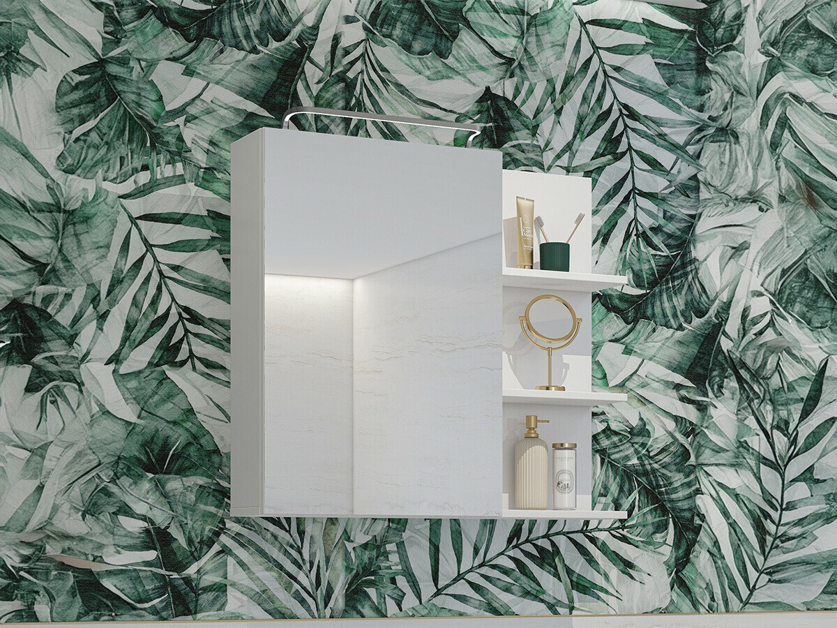 Kopalniška omarica z ogledalom Tecavu 102 (Sijaj bela + Bela)