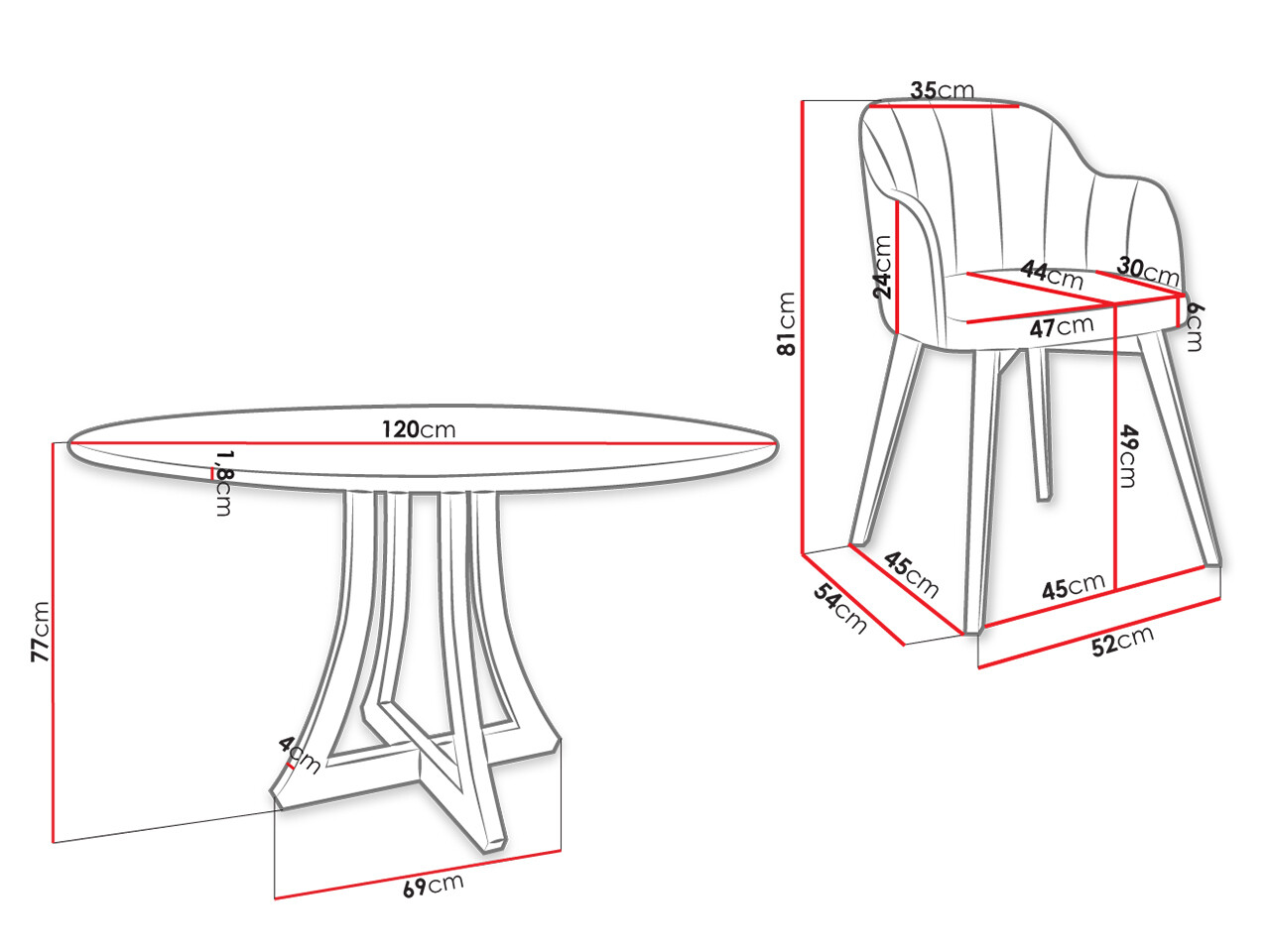 Jedilniški komplet Racine 137 (Sijaj bela + Sijaj črna)