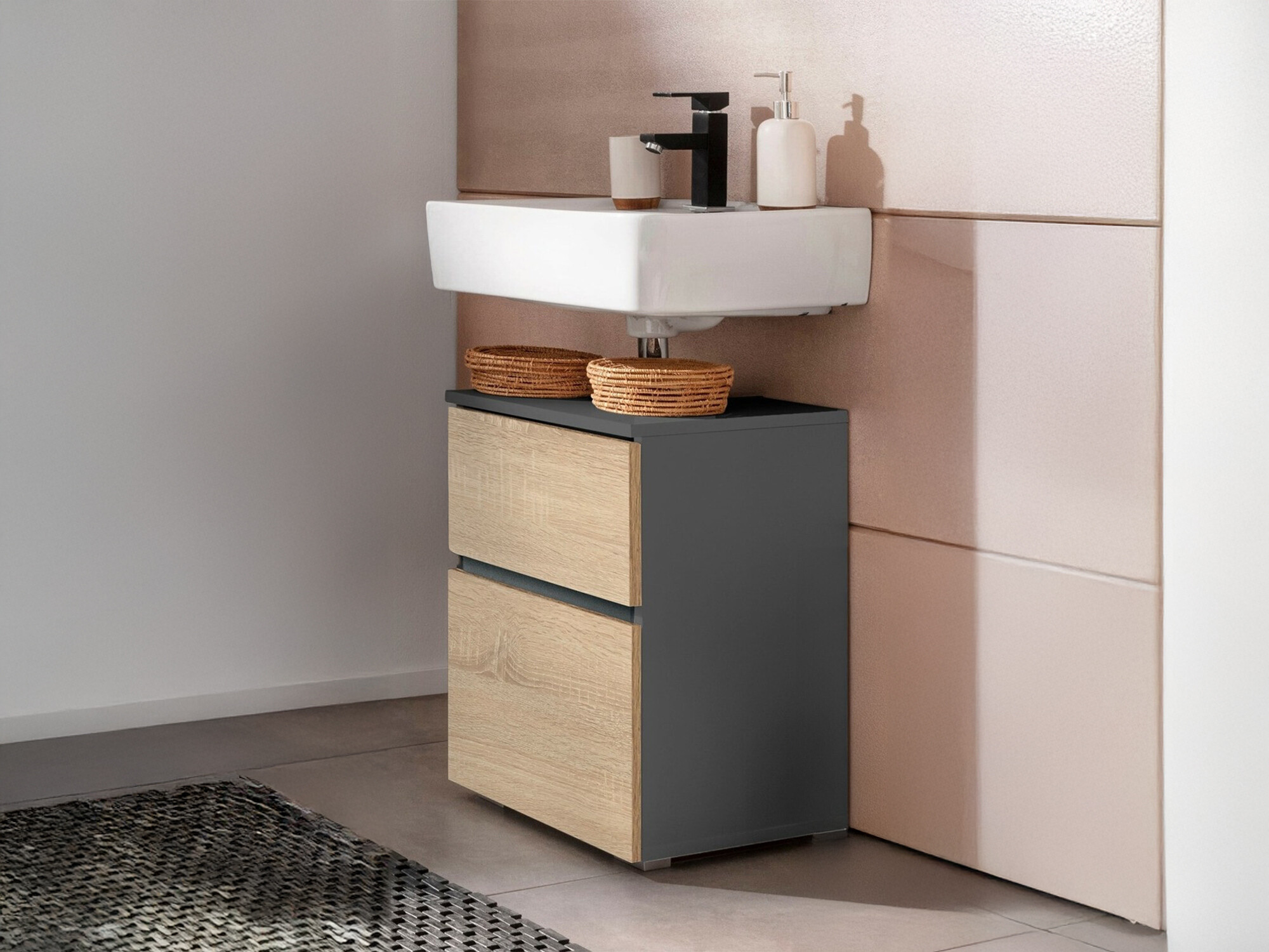 Prostostoječa kopalniška omarica za umivalnik Soncamu 103 (Antracit + Hrast)