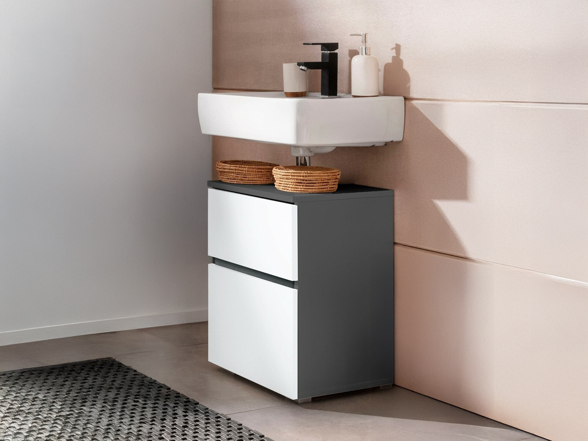 Prostostoječa kopalniška omarica za umivalnik Soncamu 103 (Bela + Antracit)