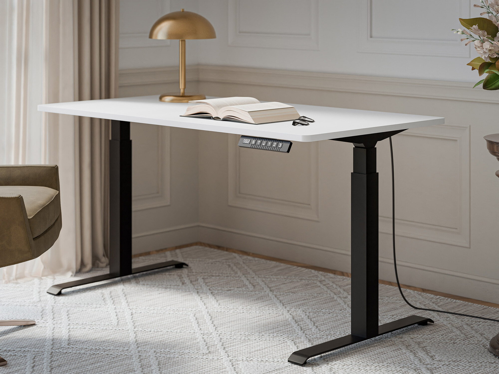 Dvižna pisalna miza Charlotte 195 (Bela + Črna)
