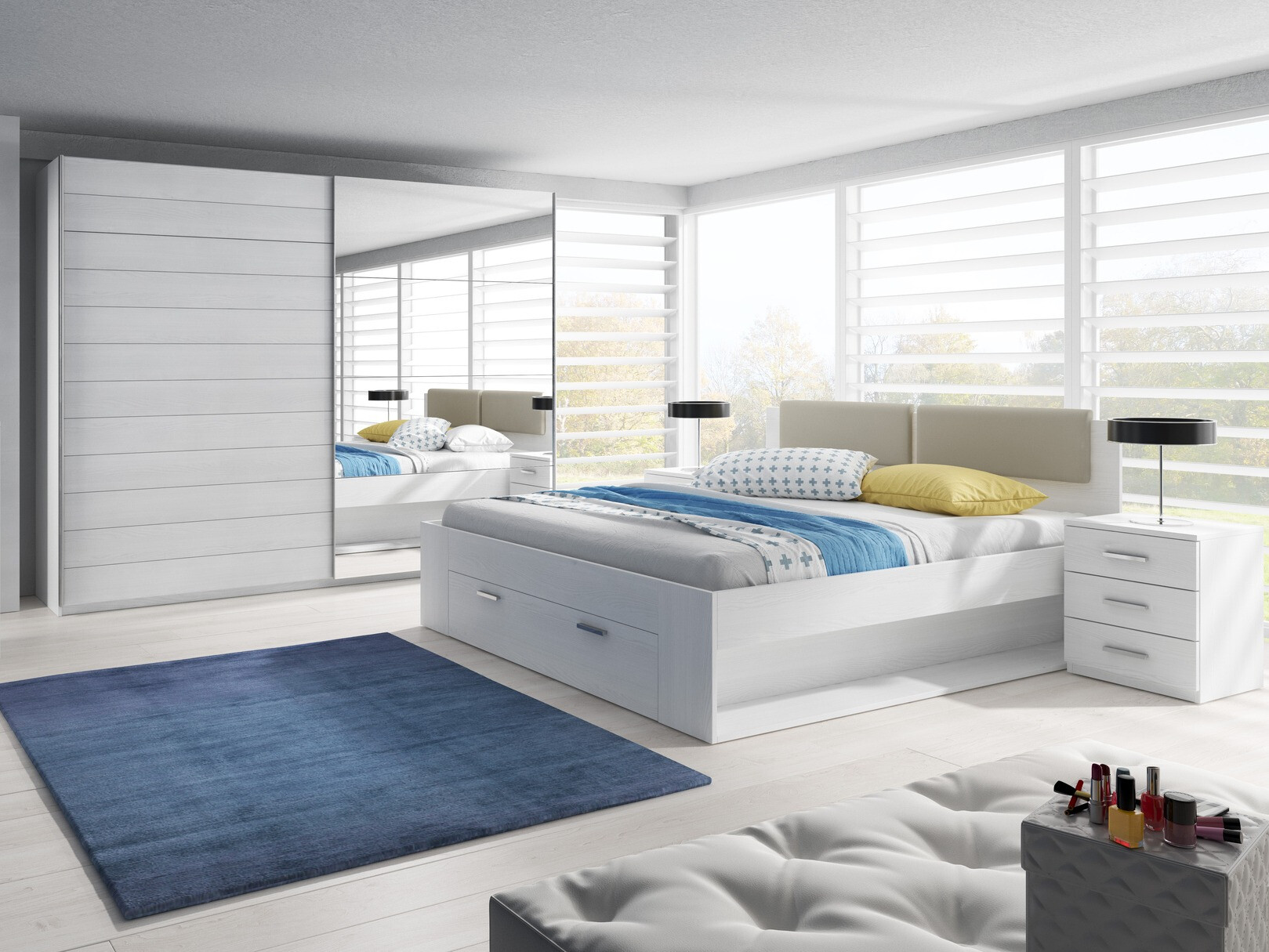 Postelja Levruvu 106 (Beljeni jasen + Bež)