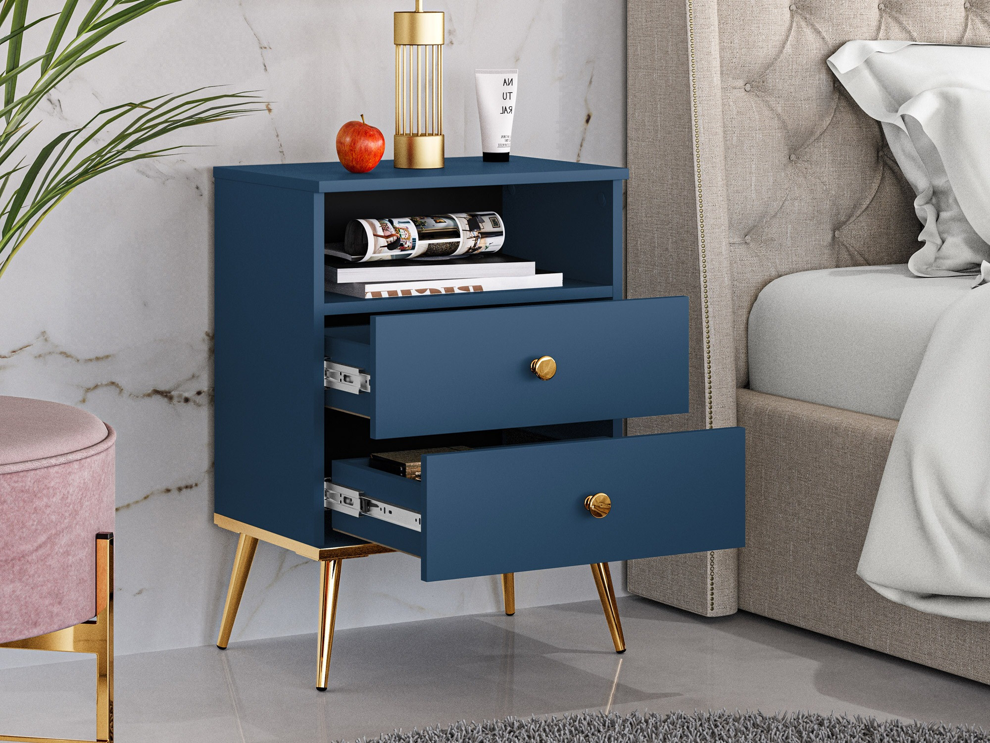 Nočna omarica Flonovu 111 (Temno modra + Zlata)