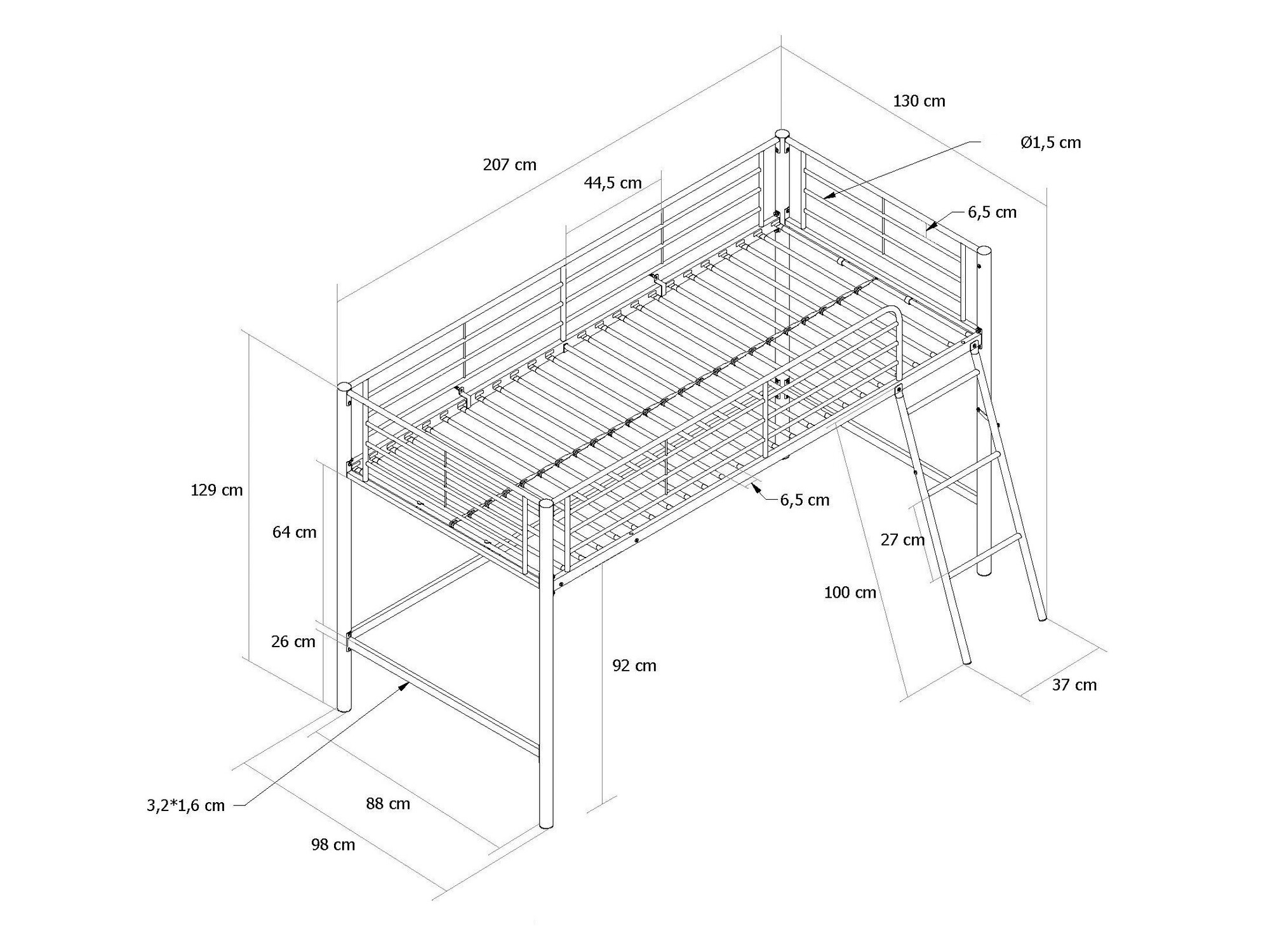 Visoka postelja Denton 1224 (Bela)