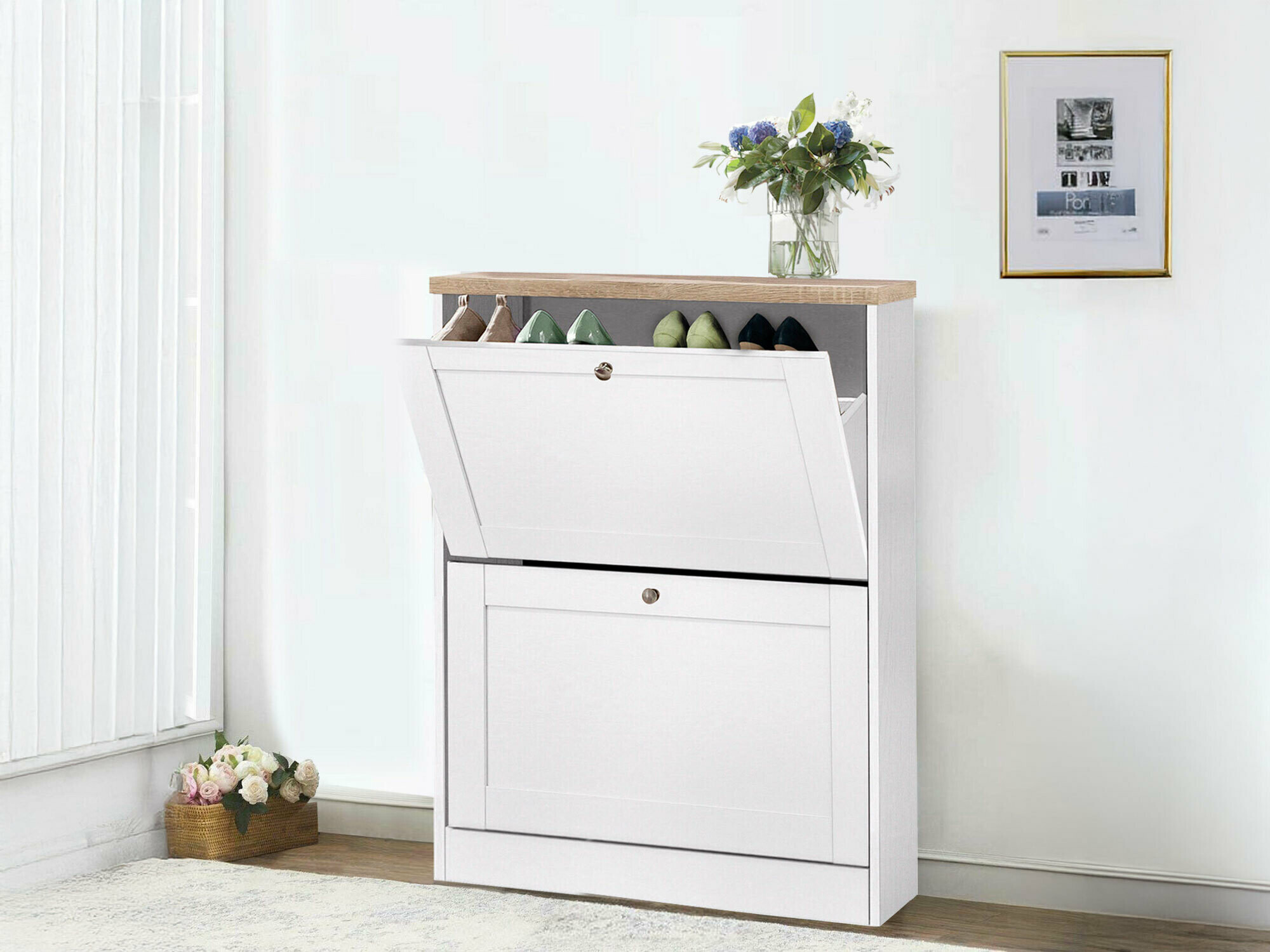 Omarica za čevlje Cirtene 100 (Bela + Hrast)