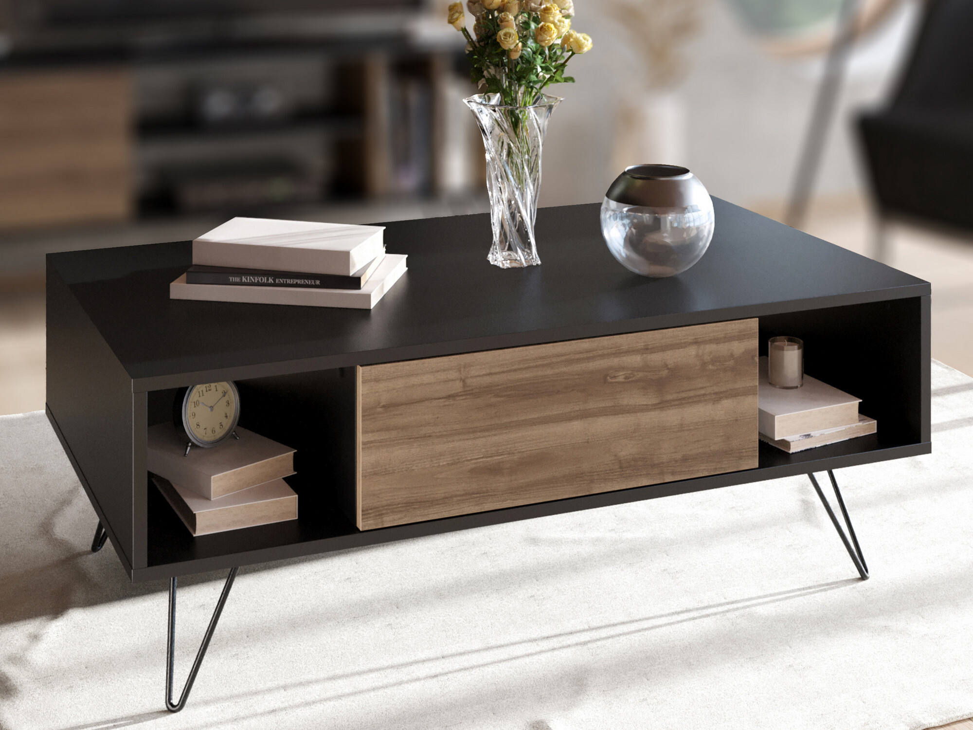 Klubska mizica Kailua 1211 (Črna + Oreh)