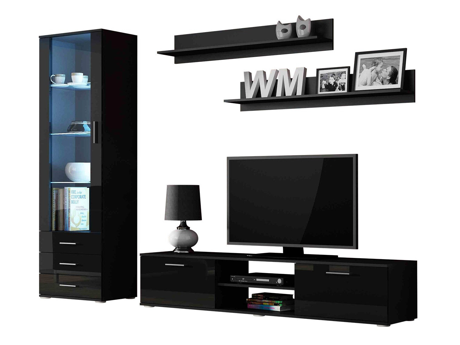 Komplet za dnevno sobo Tornola 107 (Črna + Sijaj črna)