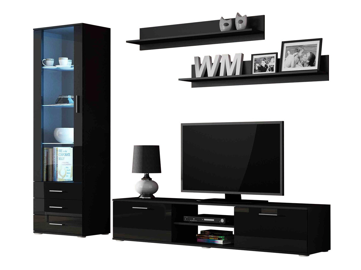 Komplet za dnevno sobo Tornola 107 (Črna + Sijaj črna)