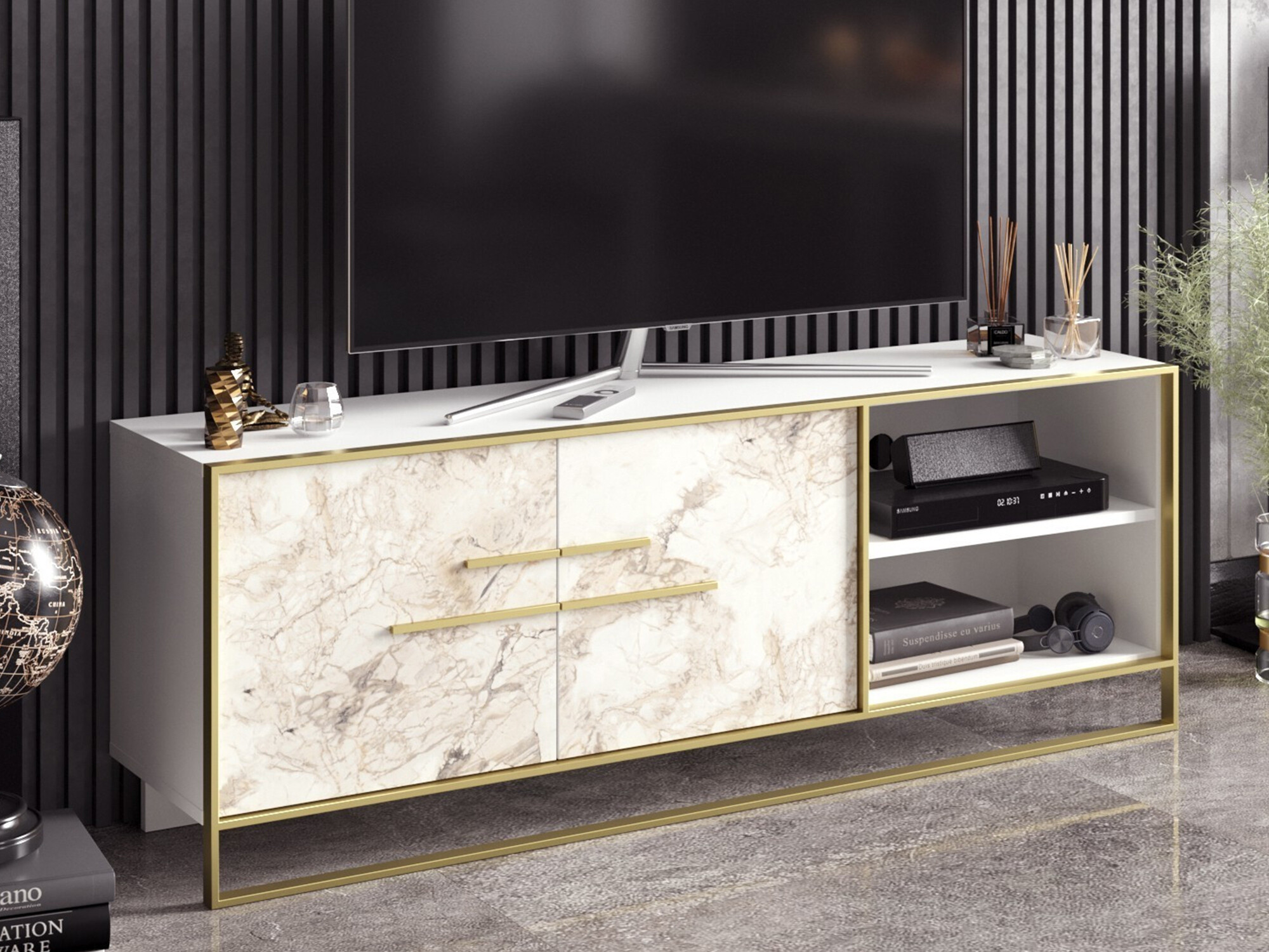 TV-omarica Kailua 1169 (Zlata + Beli marmor)