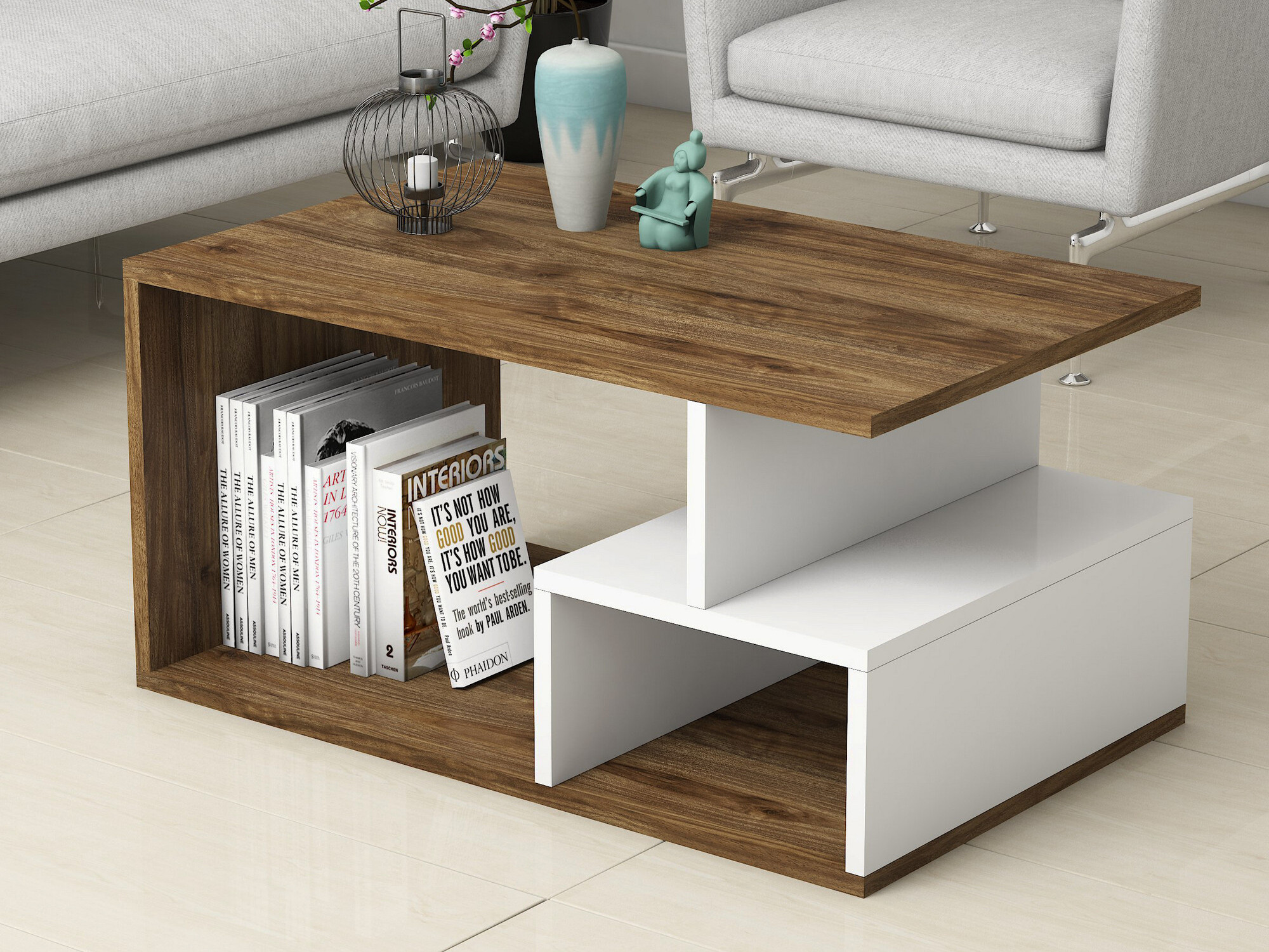 Klubska mizica Kailua 1104 (Bela + Oreh)