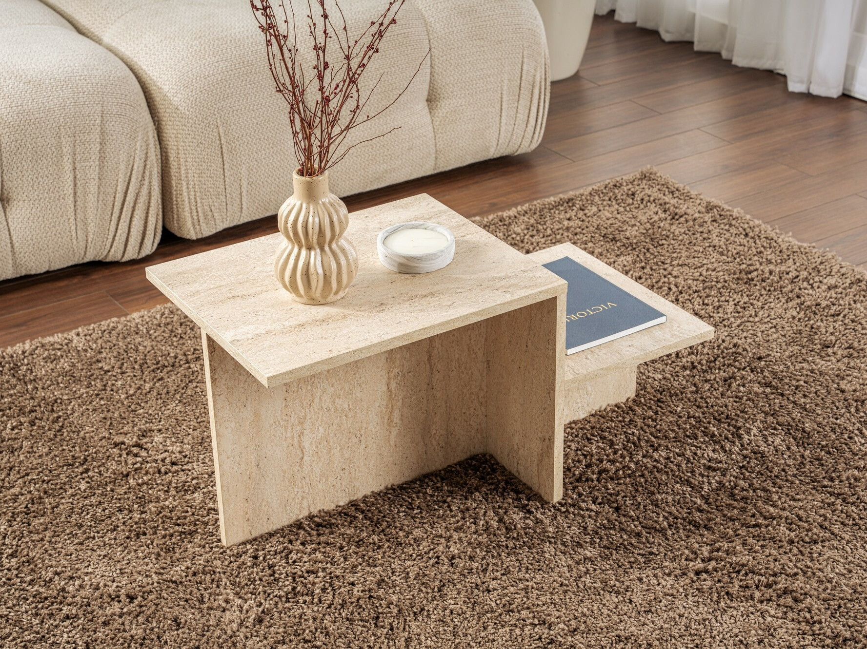 Klubska mizica Novato 104 (Svetel travertin)