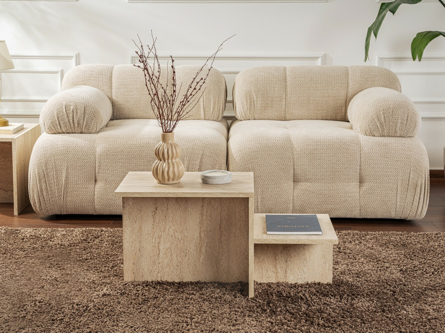 Klubska mizica Novato 104 (Svetel travertin)