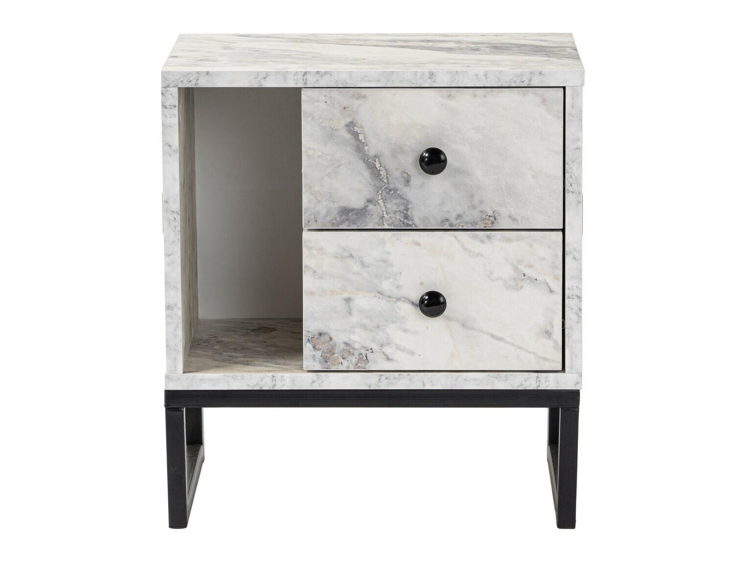 Nočna omarica Novato 109 (Beli marmor + Črna)