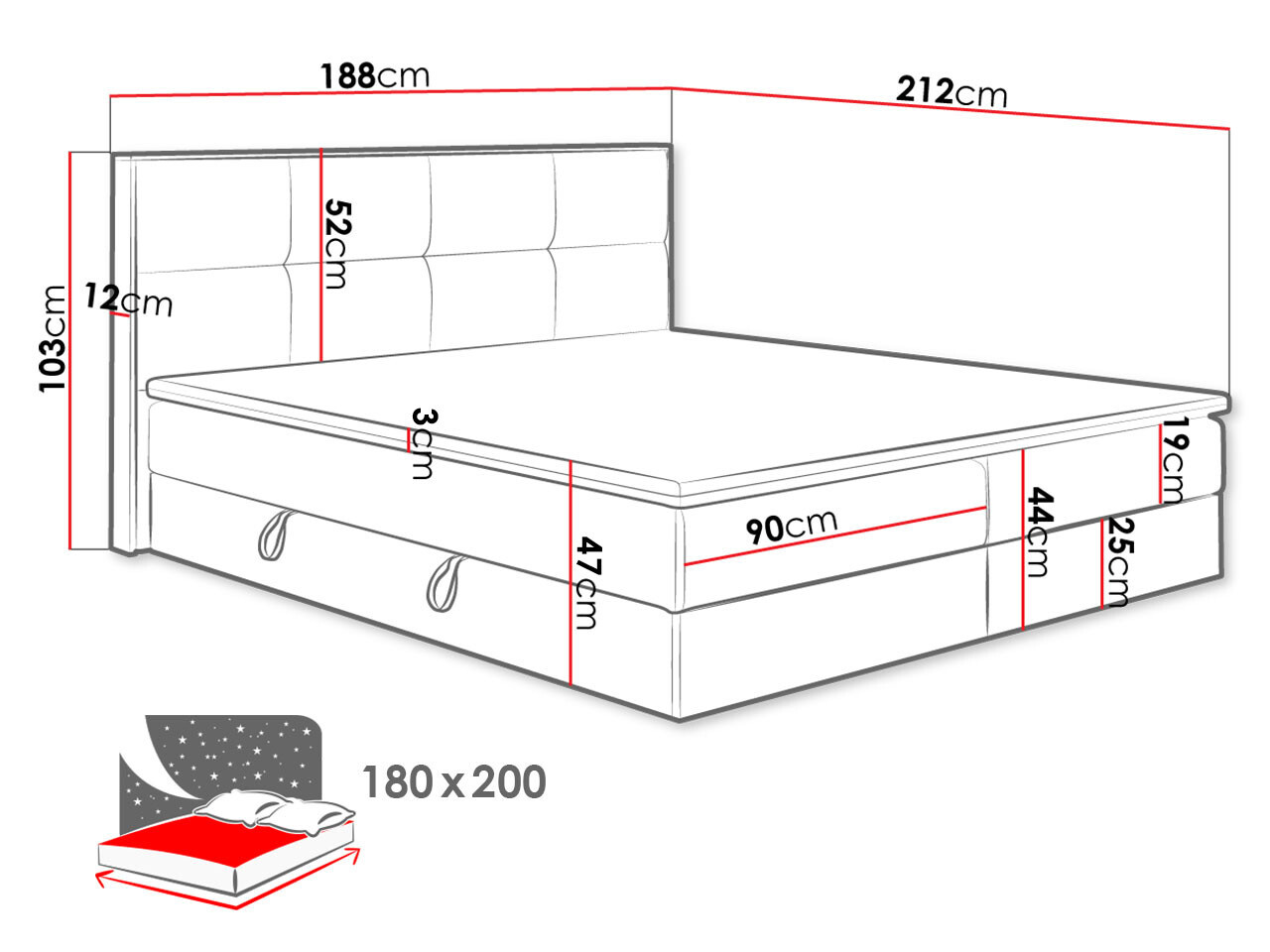 Boxspring postelja ComfiDream Miraena (Zlati hrast + Soro 100)