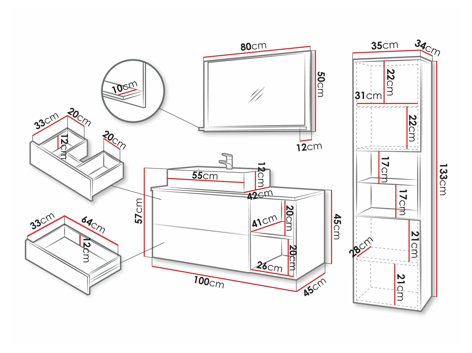 Kopalniški komplet Ophruvi 104 (Oreh + Beli marmor)