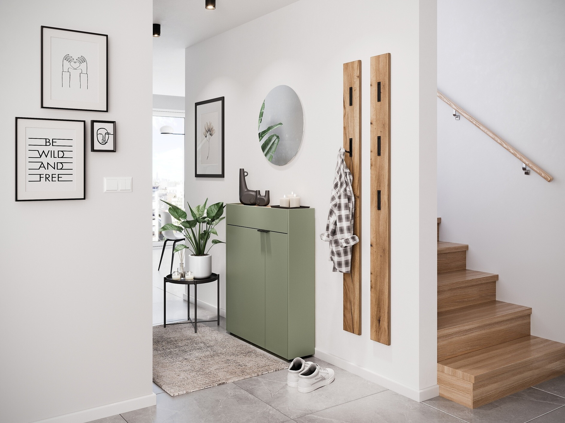 Komplet za predsobo Cirsale 111 (Prašno zelena + Navarra hrast)