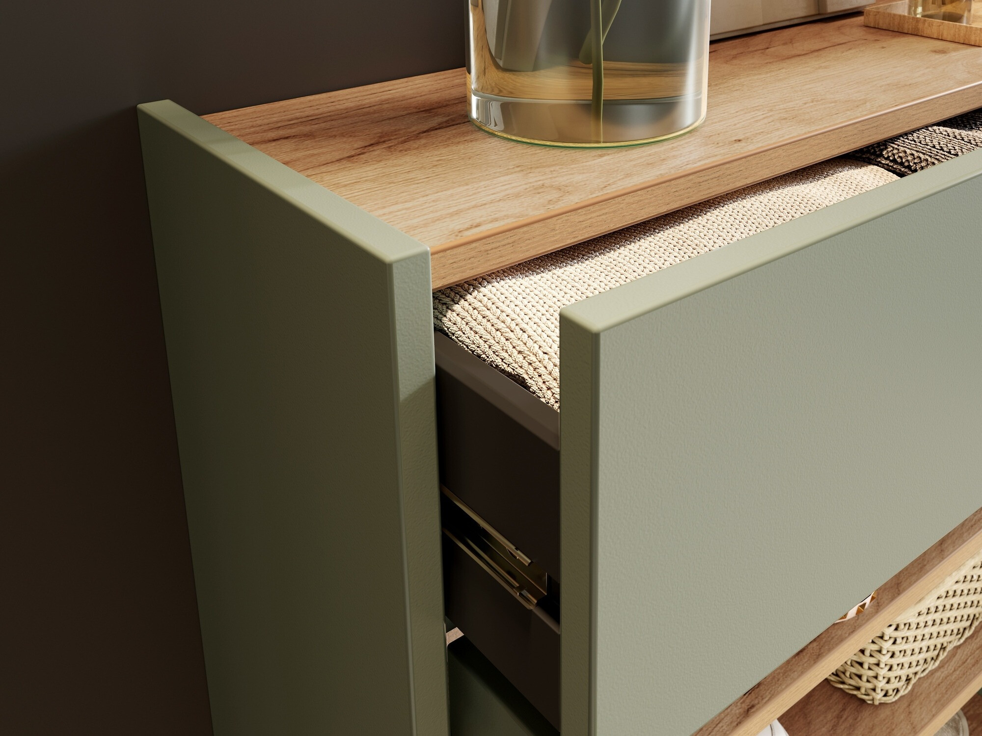 Regal za čevlje Cirsale 110 (Prašno zelena + Navarra hrast)