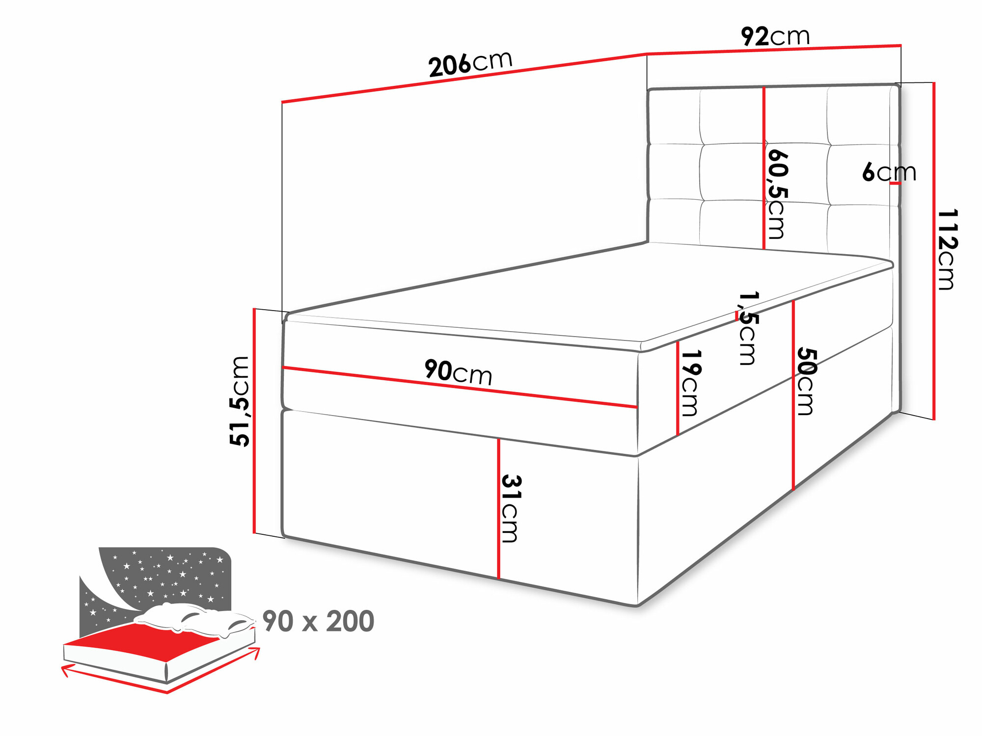Boxspring postelja Comfivo Osculum II (Muna 08)