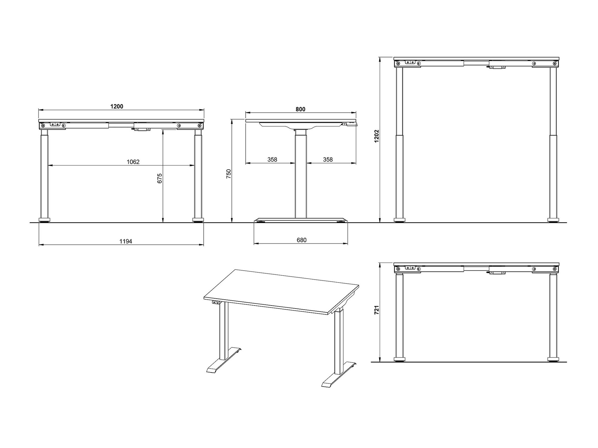 Dvižna pisalna miza Vesbeno 104 (Grafit + Črna)