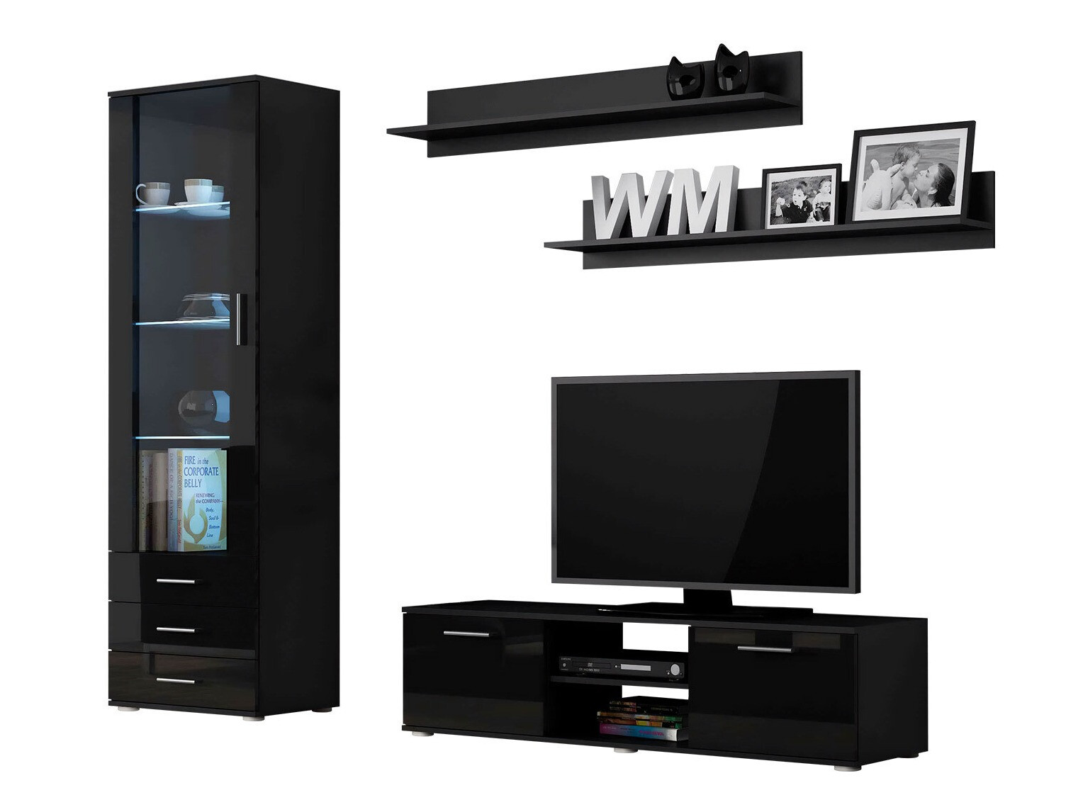 Komplet za dnevno sobo Tornola 110 (Črna + Sijaj črna)