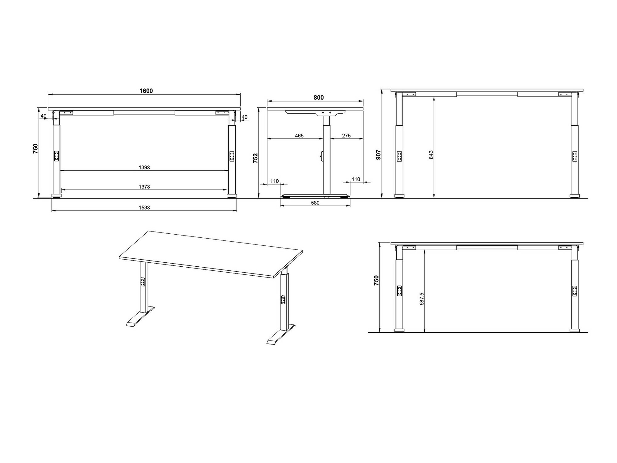 Pisalna miza Vesbeno 110 (Grafit + Črna)