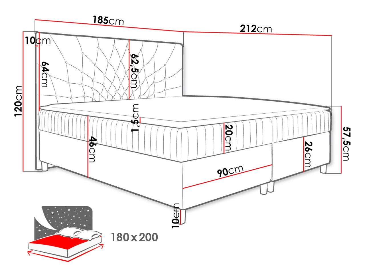 Boxspring postelja Baltimore 175 (Manila 12)