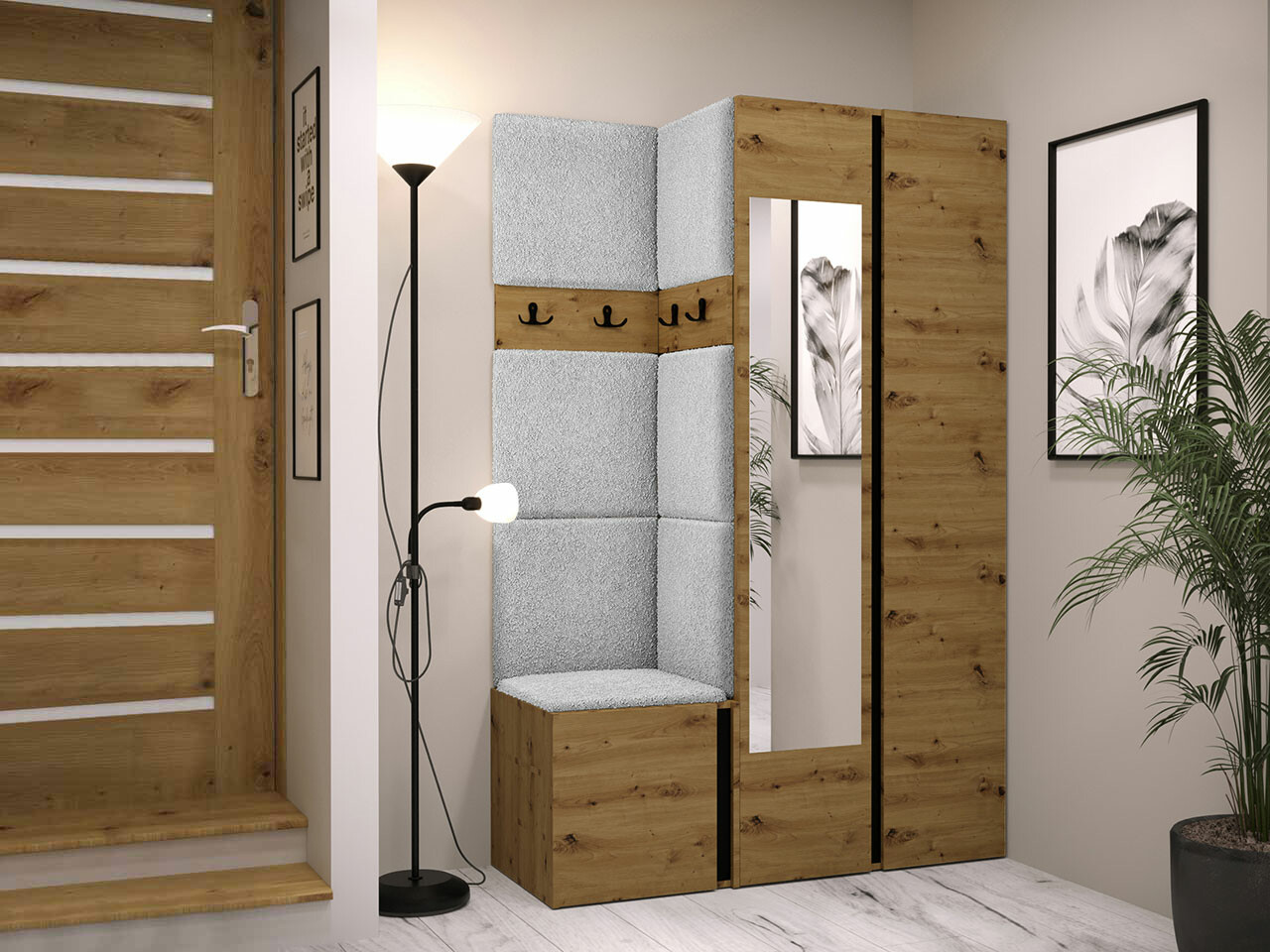 Komplet za predsobo Hartford 350 (Artisan hrast + Črna)