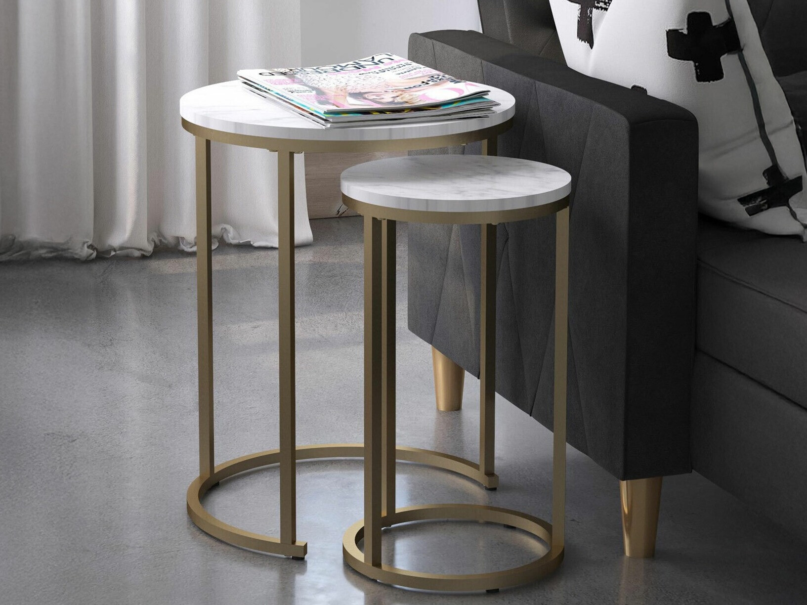 Komplet stranskih mizic CosmoLiving by Cosmopolitan 121 (Beli marmor + Zlata)