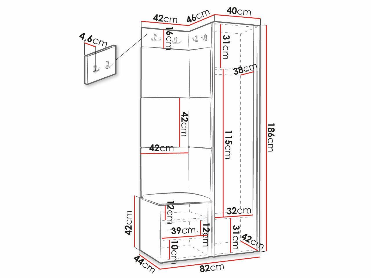 Komplet za predsobo Hartford 381 (Črna)