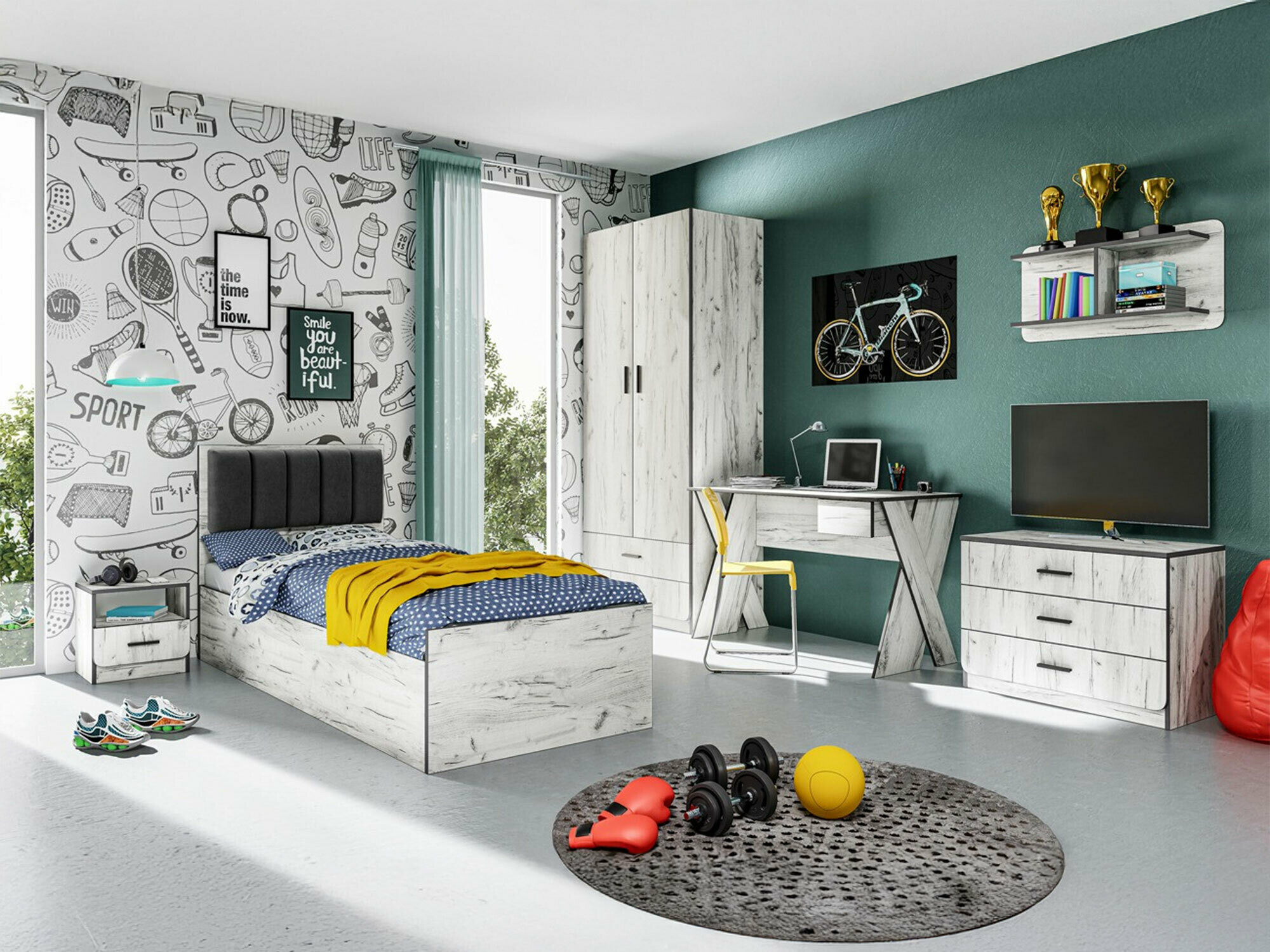 Komplet pohištva za otroško sobo Camsoe 114 (Craft bela + Siva)