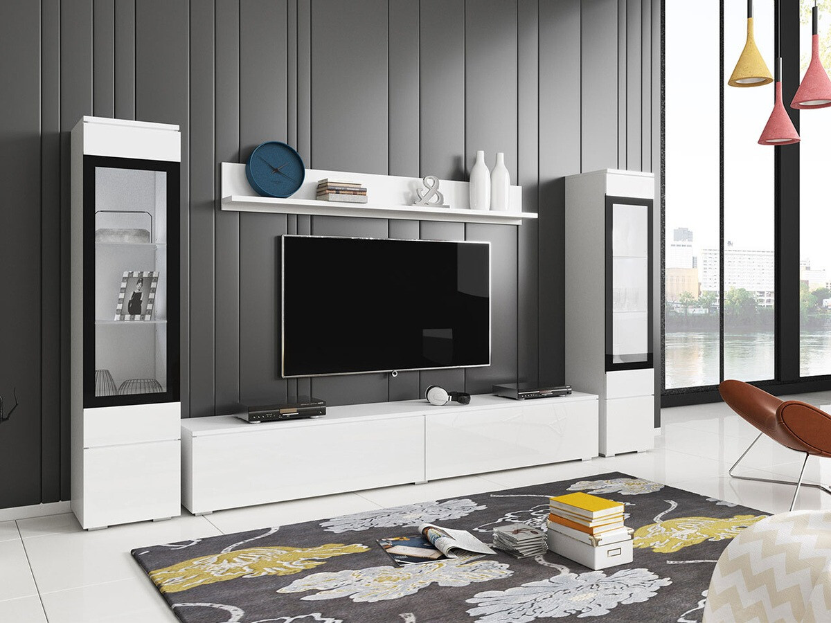 Komplet za dnevno sobo Sarasota 126 (Bela + Sijaj bela)