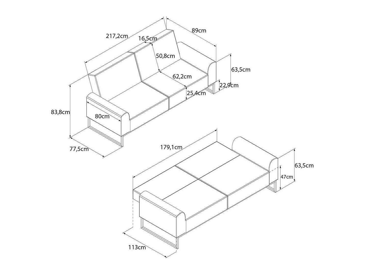 Raztegljiv kavč CosmoLiving by Cosmopolitan 125 (Črna)