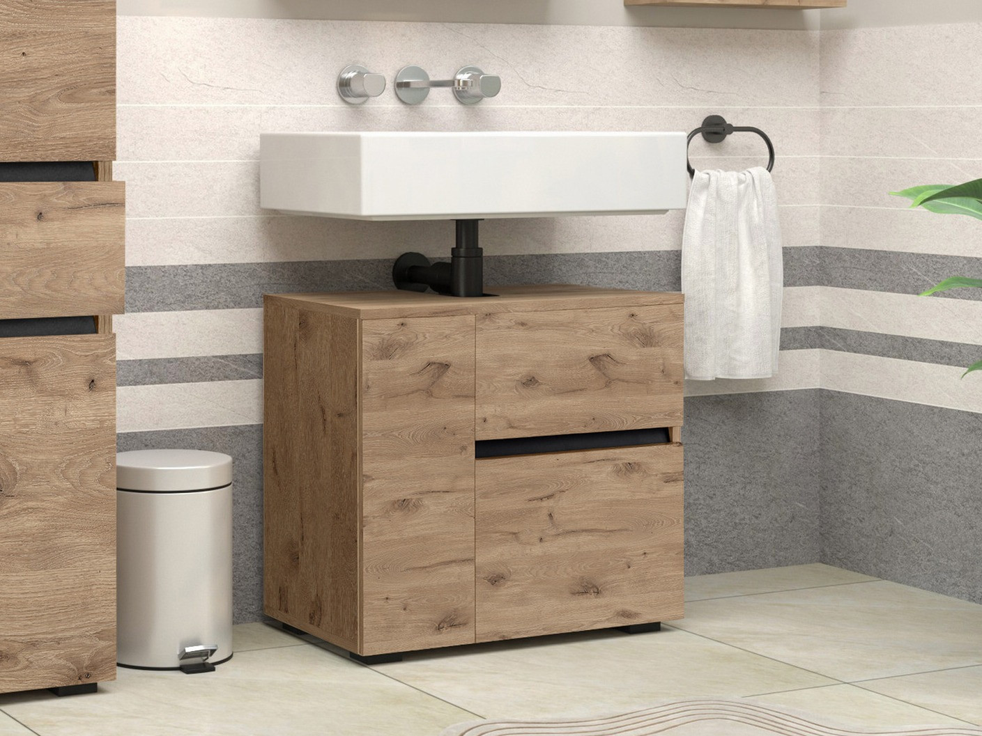 Prostostoječa kopalniška omarica za umivalnik Soncamu 108 (Hrast)