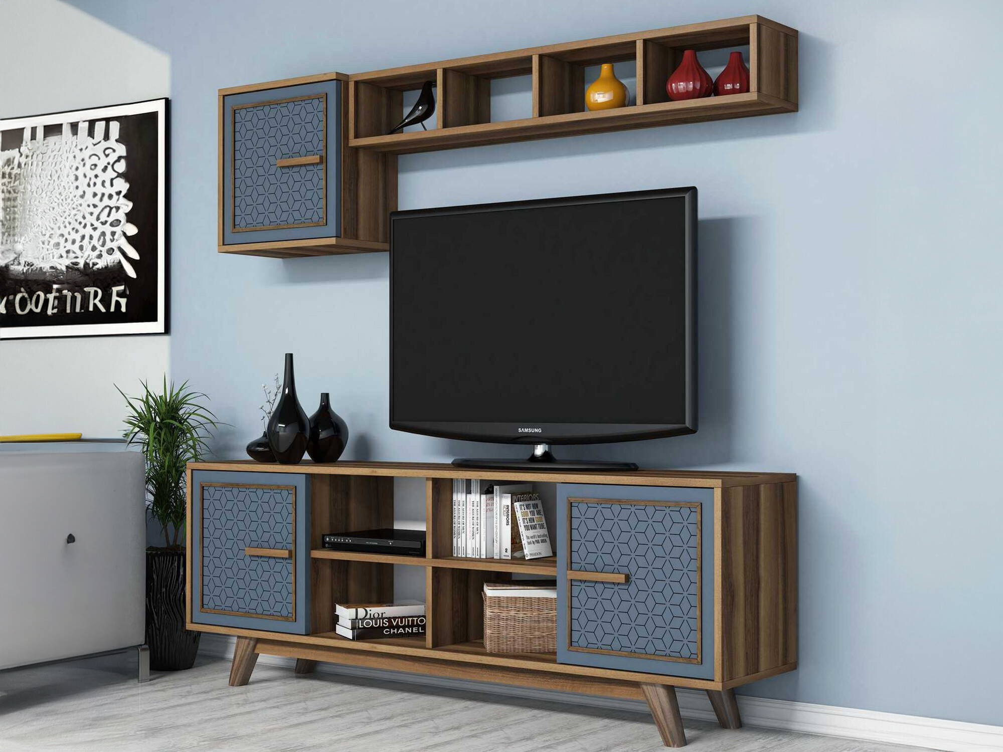 Komplet za dnevno sobo Kailua 1590 (Oreh + Modra)