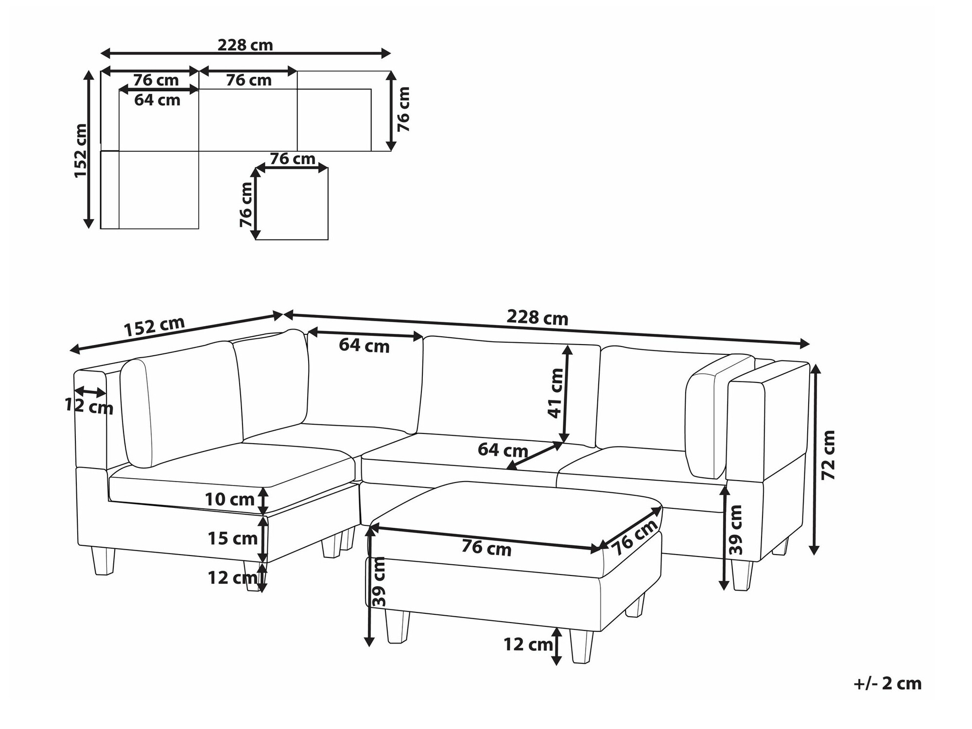 Modularna kotna sedežna garnitura Elbmeli 108 (Črna)