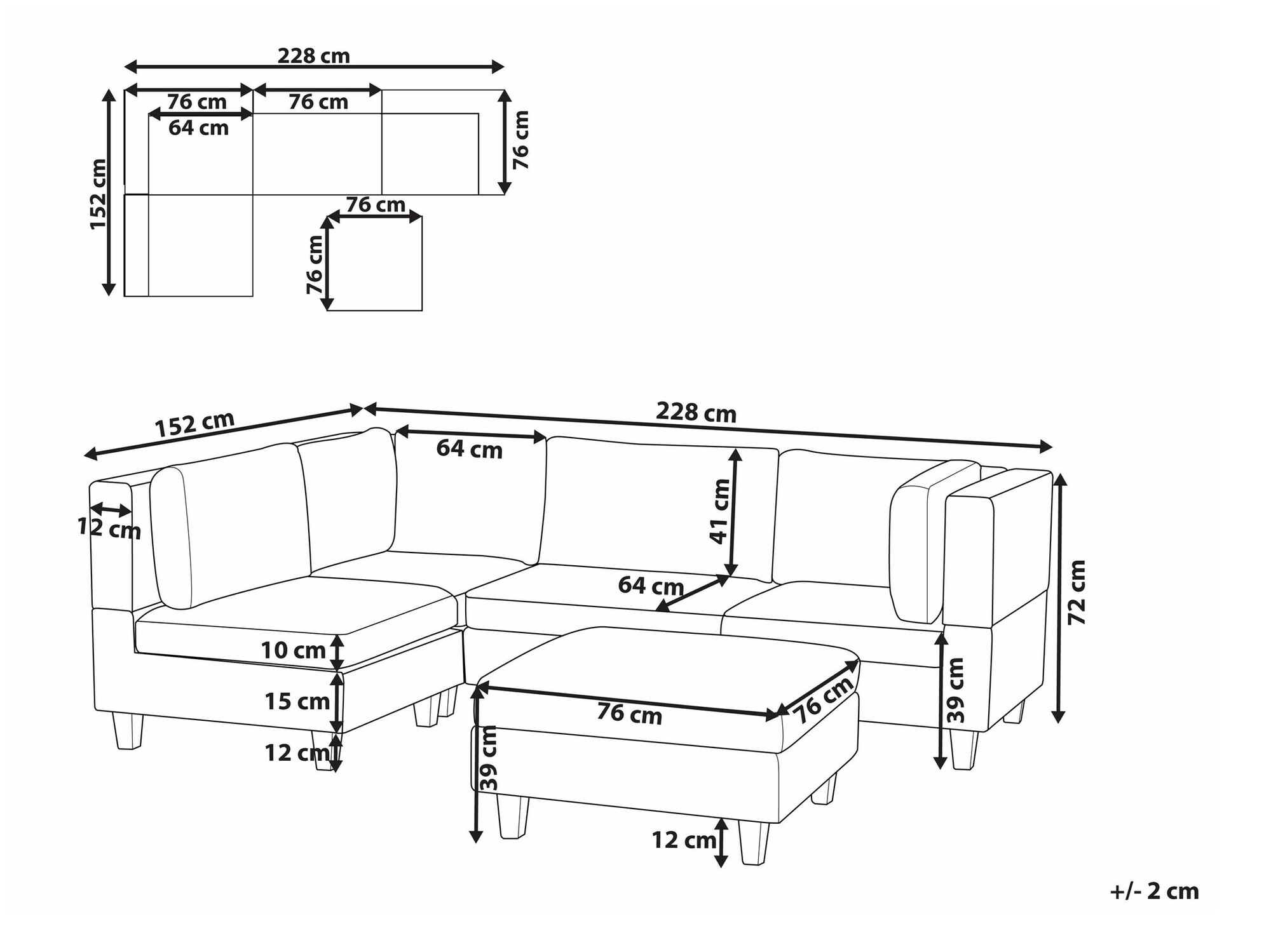 Modularna kotna sedežna garnitura Elbmeli 108 (Rjava)