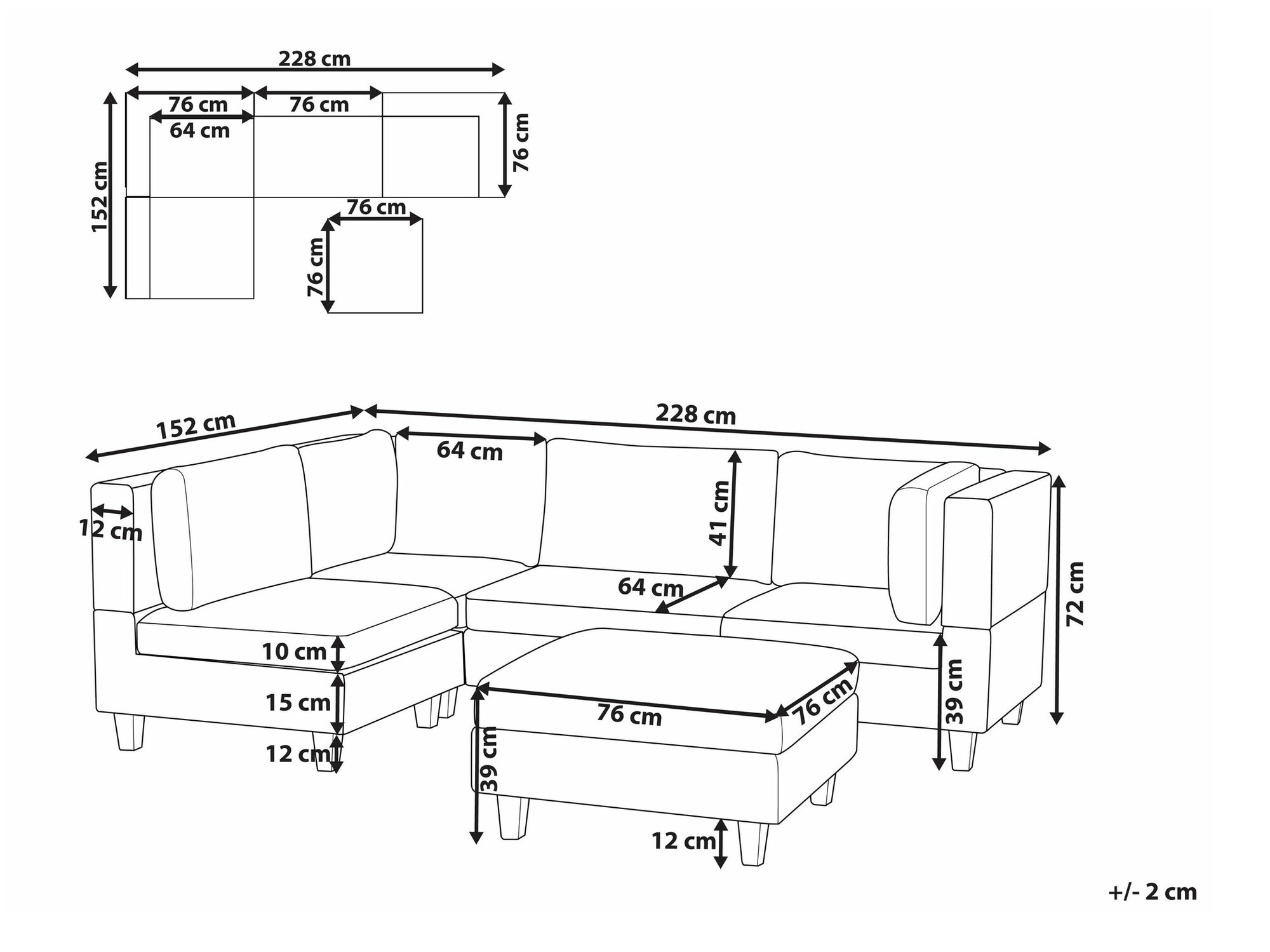 Modularna kotna sedežna garnitura Elbmeli 108 (Temno siva)