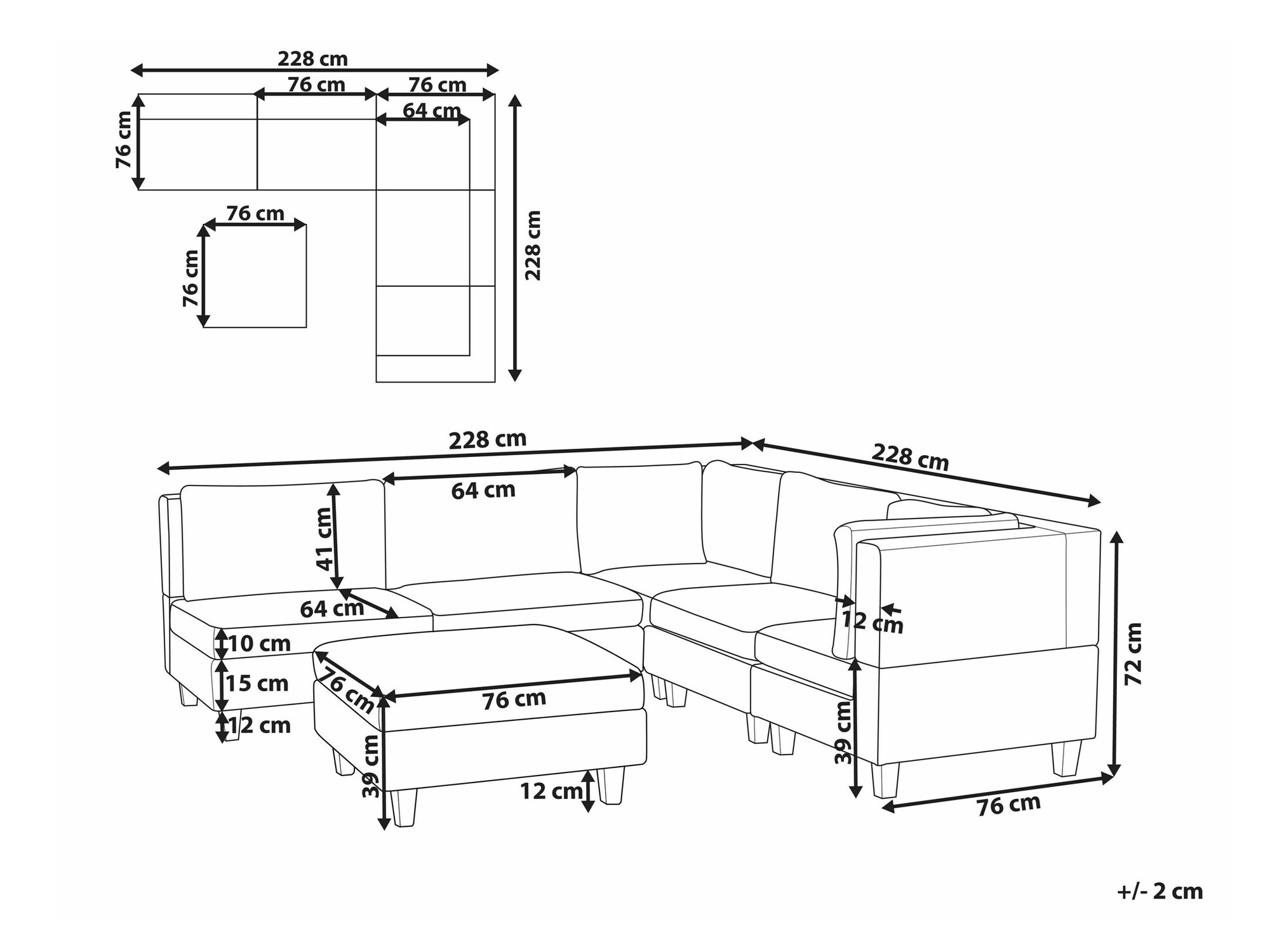 Modularna kotna sedežna garnitura Elbmeli 109 (Bež)