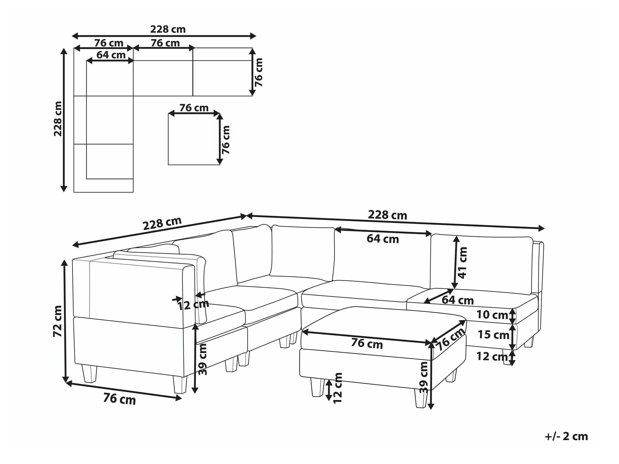Modularna kotna sedežna garnitura Elbmeli 109 (Črna)