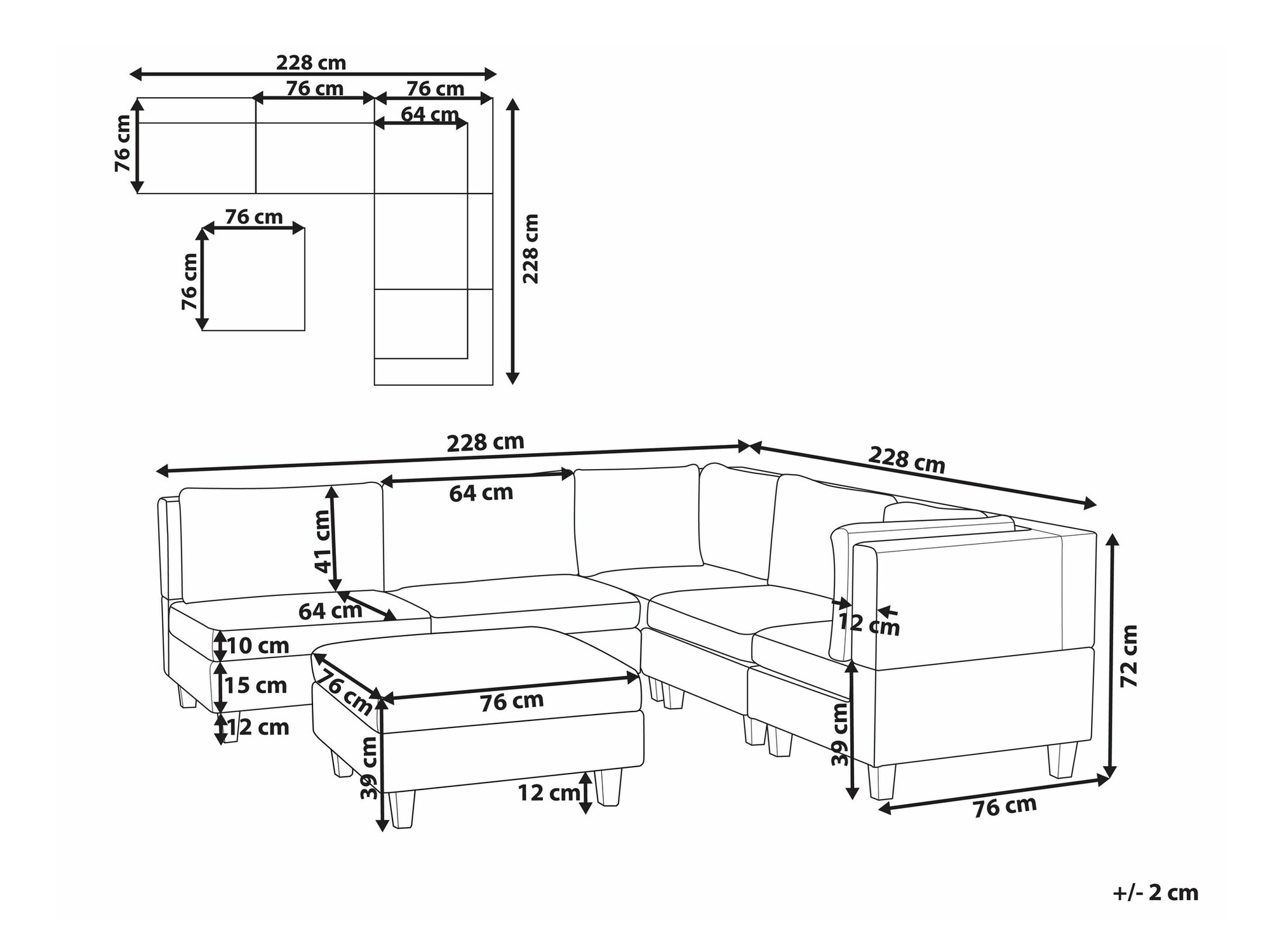 Modularna kotna sedežna garnitura Elbmeli 109 (Rjava)