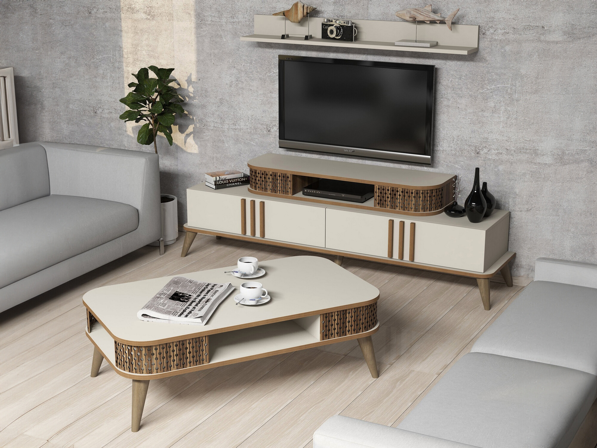 Komplet za dnevno sobo Kailua 385 (Krema)