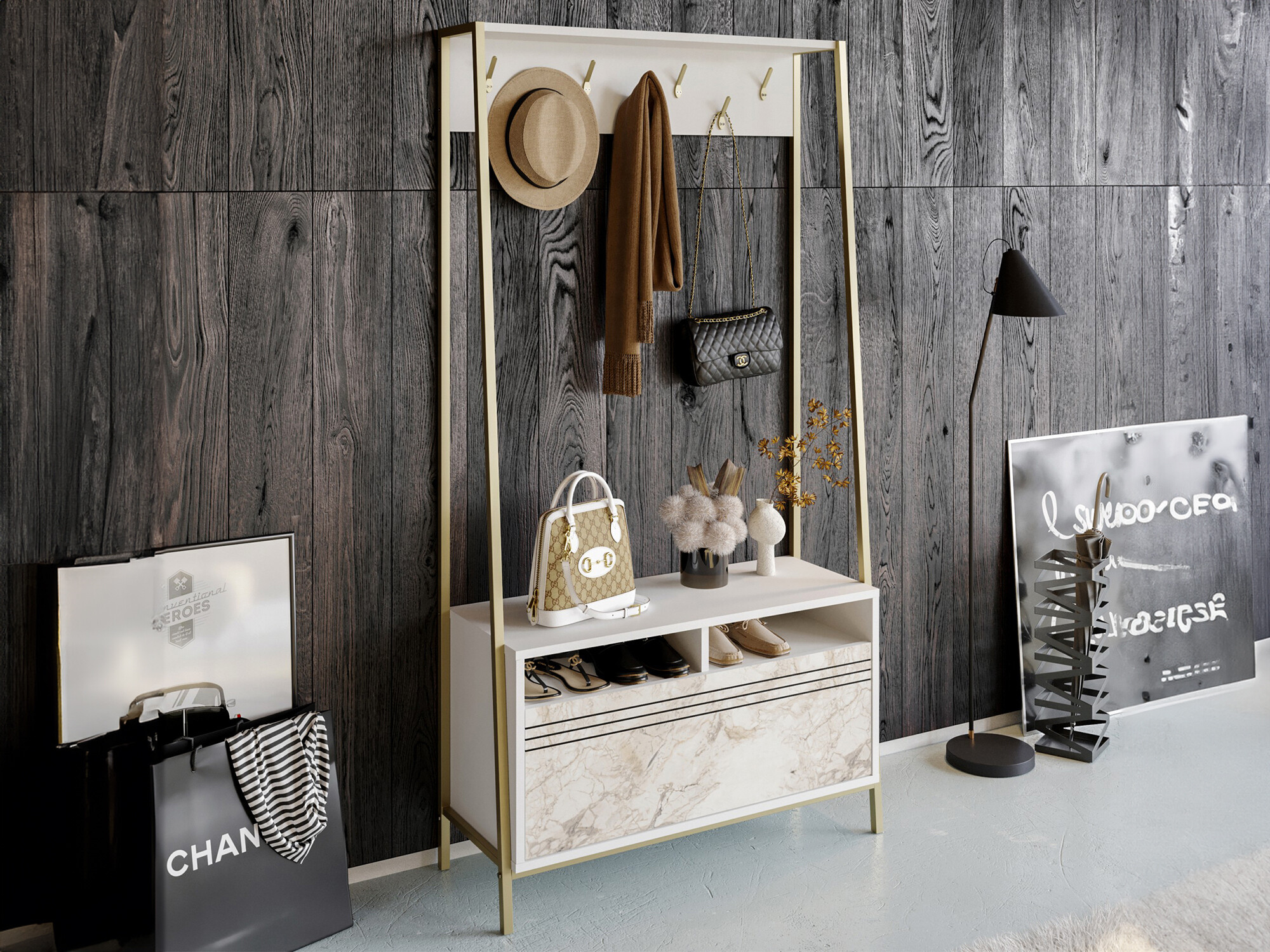 Komplet za predsobo Kailua 462 (Bela + Zlata)