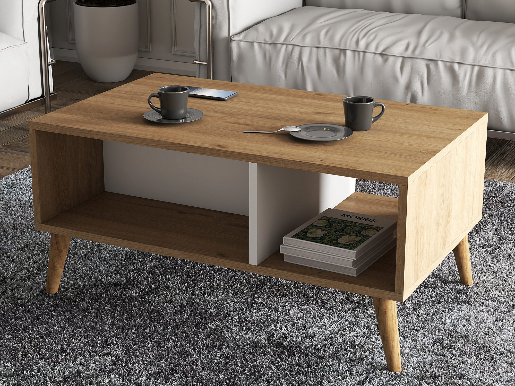 Klubska mizica Nolcava 104 (Bela + Hrast)