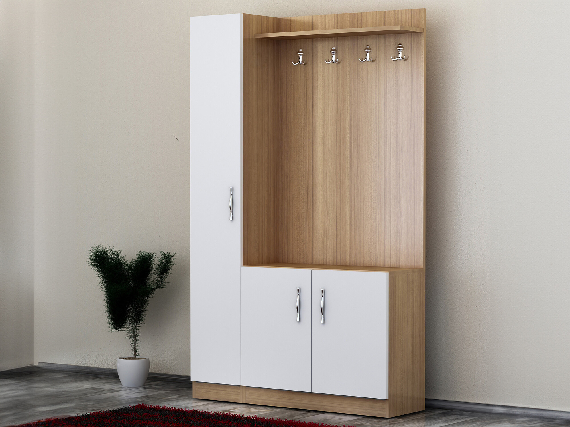 Komplet za predsobo Kailua 595 (Bela + Tikovina)