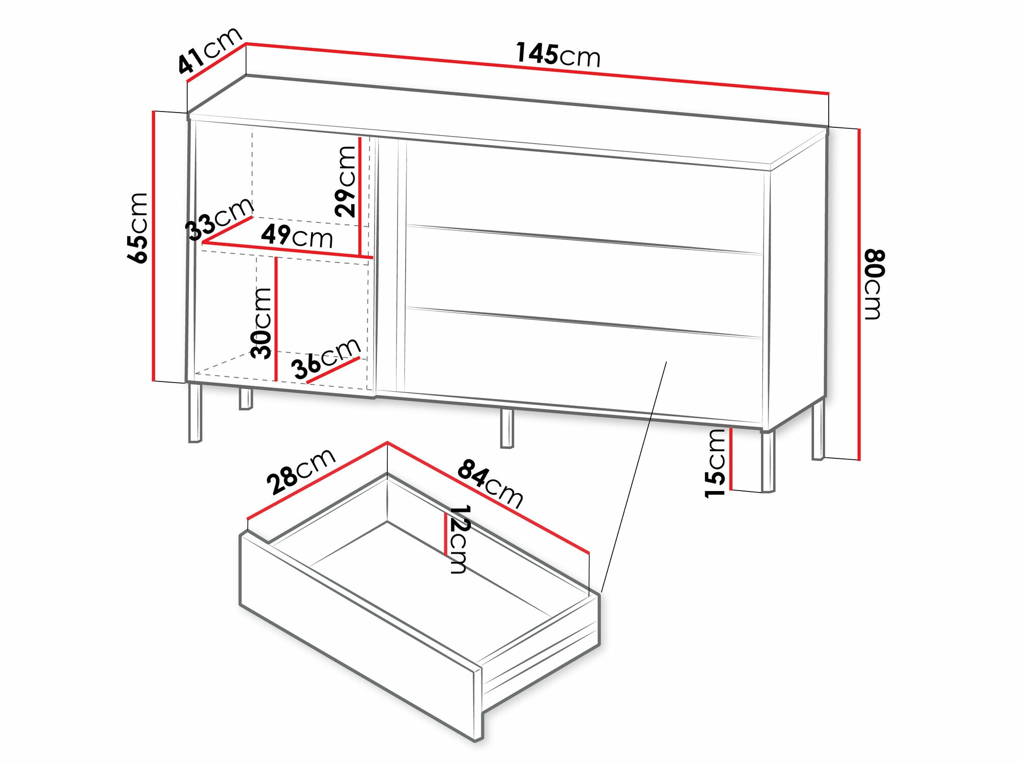 Komoda Lumiri 102 (Hrast + Črna)